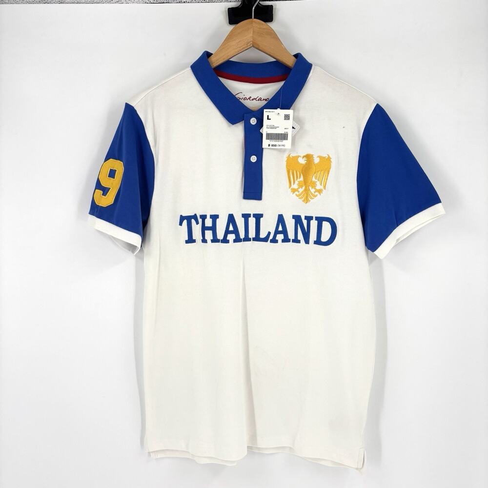 Giordano Polo Shirt Thailand Size Large White Blue Men’s Preppy Big Logo #9